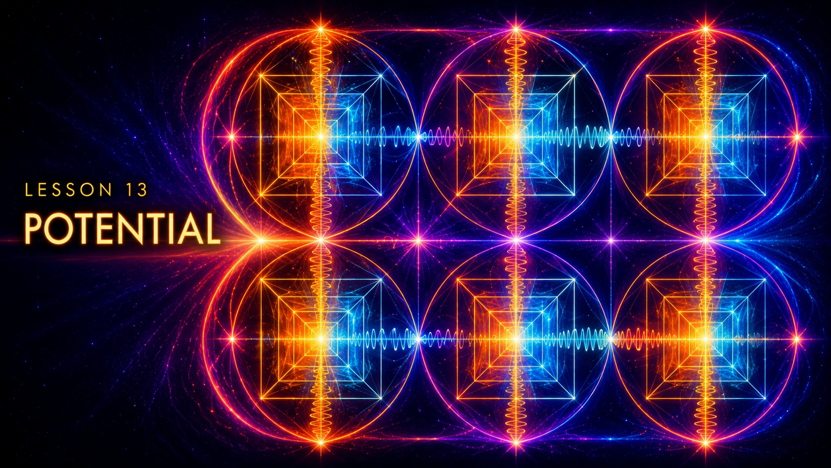 Official Lesson 13 title card, Potential, with an array of illustrated light units and opposing waves.